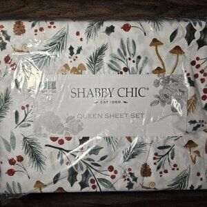 SHABBY CHIC Mushroom Botanical Nature Themed Microfiber Sheet Set QUEEN/NEW!!!